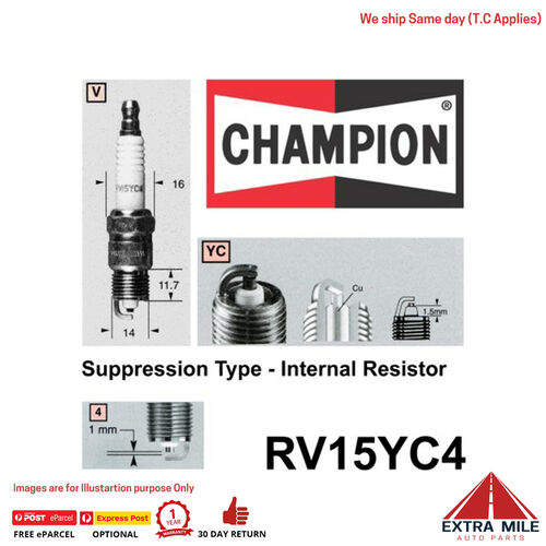 RV15YC4 Copper Plus Spark Plug for FORD CORTINA MK3 TD MK4 TE FAIRLANE ZH ZJ ZK FAIRMONT XC XD XE FALCON XC XD XE LTD FC FD P5 (ZG) P6 (ZH)