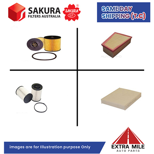 SAKURA Filter Kit For FORD MONDEO MB D4204T7 4Cyl 2.0L 05/2010-11/2010