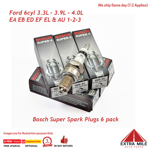 6X Bosch Super Sparkplugs For Ford Falcon AU 1-2-3 4.0L 6cyl and XR6 EA EB ED EF EL